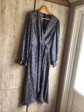 A X Paris Blue Printed Mock Wrap MIDI Dress Size 14 New With Tags