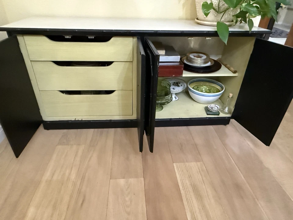 Fretwork Thomasville Faux Bamboo CONJUNTO RARO COMPLETO DE SALA DE JANTAR - Regency Allegro - Imagem 2 de 4