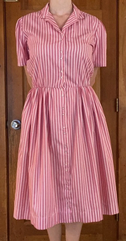 Vestido de casa vintage años 90 LL a rayas línea A rosa playa clásico ligero XL Foto 2 de 3