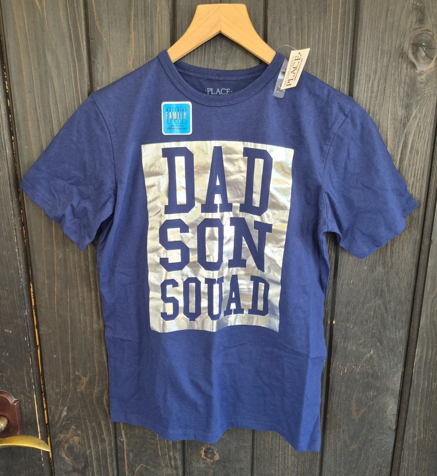 Children's Place Navy T Shirt Tee L large 10 12 Boy Silver Dad Son Squad Family