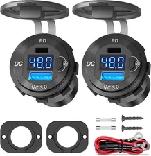 2 Pack High Voltage USB Outlet 12V 24V 36V 48V 60V Aluminum Car 2 