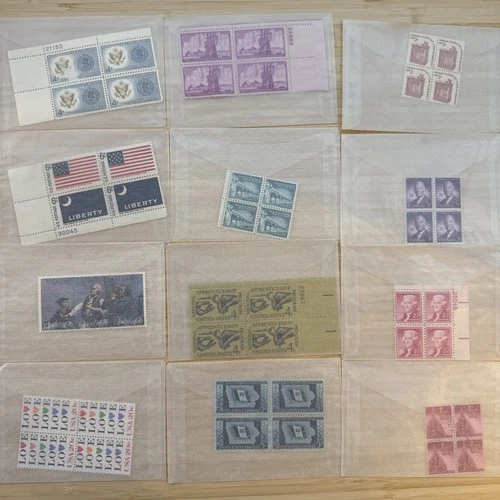 US Stamp Plate Block Lot 12 Blocks MNH MH Mint Collection Glassines Vintage