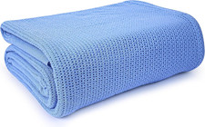Hospital Thermal Blanket Twin 66x90 Cotton Blue Lightweight Breathable Warm