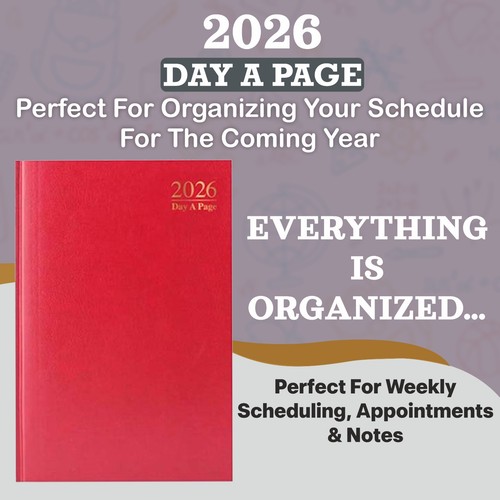 2026 A4 Day A Page Diary Value Split Sat Sun Casebound Hardback Cover Ribbon - Picture 17 of 23