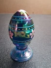 VTG Fenton Blue Iridescent Glass Pedestal Egg LTDE 82/1500 PNT By N Kelley #14