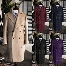 100 Cashmere Men Overcoat Double Breasted Polo Lapel Tailoring Long Jacket Coat