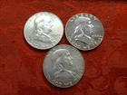 90% Silver Coin Lot of 3 Franklin Half Dollars $1.50 Face Value Silver