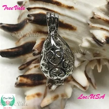 Enchanted Forest Drop - Silver Plated - Locket Pearl Cage Pendant - Hold 5-10mm