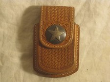 PC 135 genuine hand tooled leather metal star back clip small holder pouch