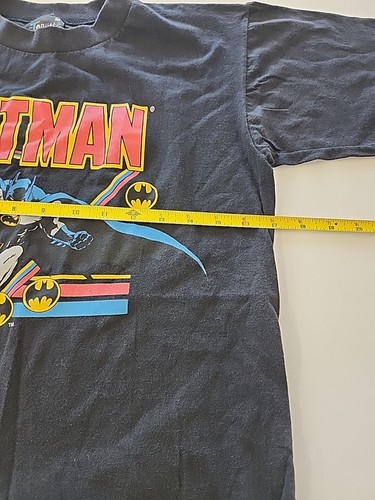 Vintage TOPHALF 80's Single stitch Tshirt Boys Medium Black Batman DC Comics - Picture 3 of 6