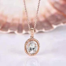2Ct Oval Cut VVS1 Diamond Halo Pendant 14K Rose Gold Finish 18"Free Chain