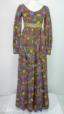 Vintage 60's-70's Joseph Magnin Maxi Dress Multi Color Groovy Floral Dress XSM
