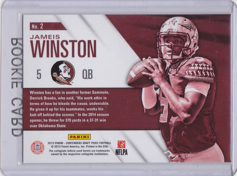 JAMEIS WINSTON ROOKIE CARD Football FSU School Colors RC Tampa Bay Bucaneers QB - Image 2 of 2