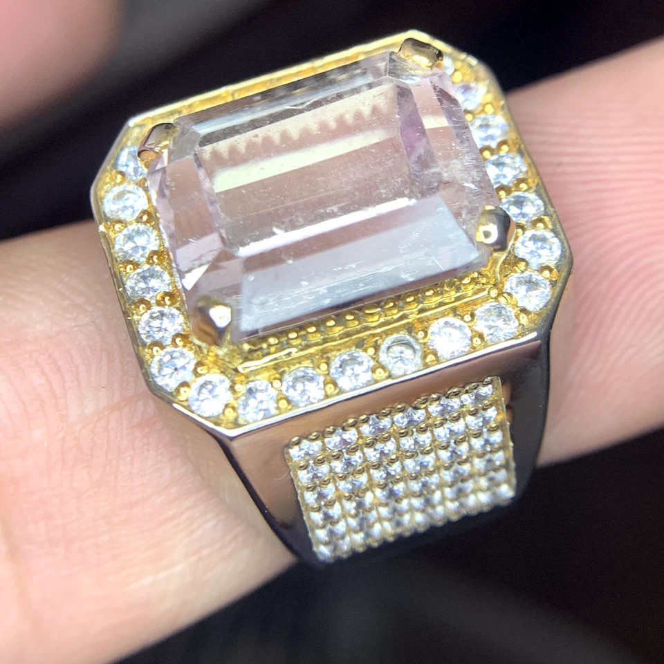 Natural Kunzite, Light Pink Emerald Cut in a Sterling Silver Rhodium Plated Ring - Image 4 of 4
