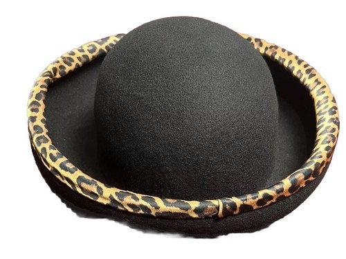 Vintage Women’s Hat Leopard Trimmed Wool Derby Brown 100% wool good Quality - Picture 5 of 8