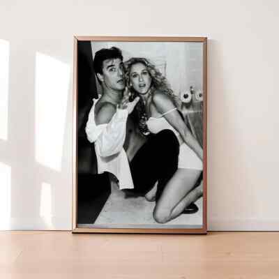 Carrie and Mr Big Poster, Classic Romance Photo Print, Monochrome Decor