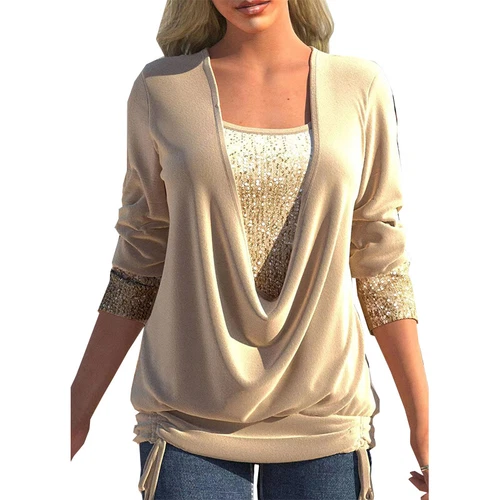 Womens Summer Tunic Tops Ladies Long Sleeve Sequins Shirts Blouse - Bild 12 von 19