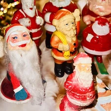 Lot -12 RARE Vintage Santas Celluloid Gurley Spun Cotton Rosbro Walker ETC READ!