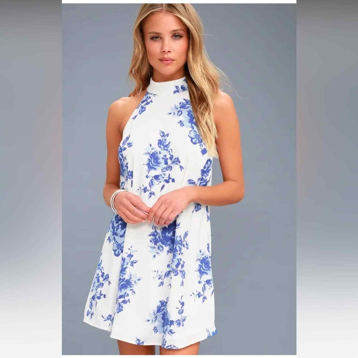 Darling Dearest Blue and White Floral Print Swing Dress | Lulus | M | A7
