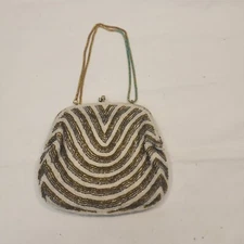 Vintage MAGID Beaded Purse Gold w/cord Small Clutch Evening Purse 7x5½