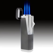Triple Flame Cigar Torch Lighter with Cigar Punch Cutter Gun Metal father gift