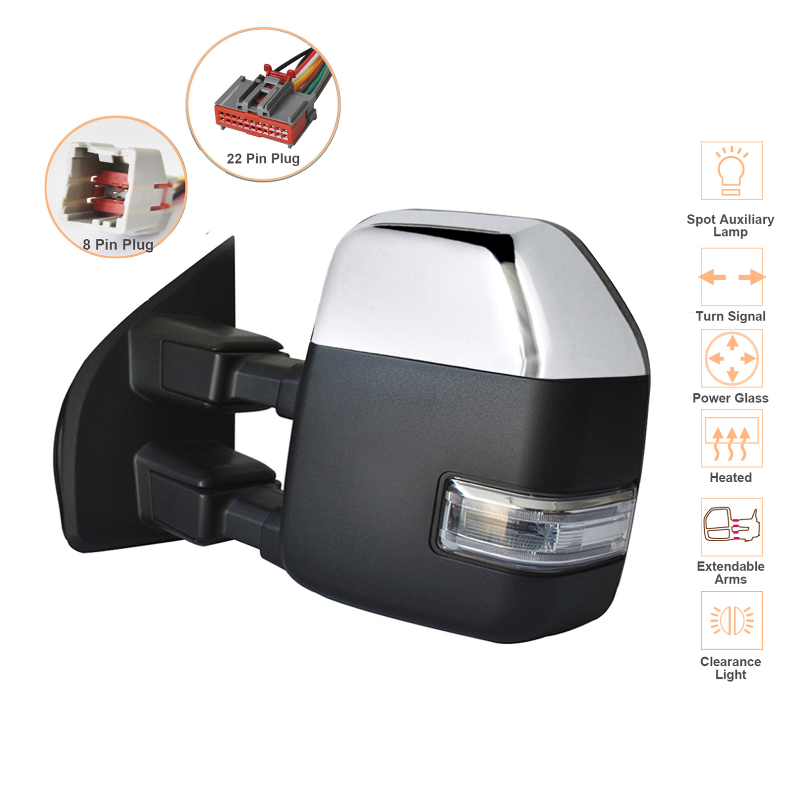 16-20 Ford F-150 Left Power Heated Signal Towing Mirror Chrome