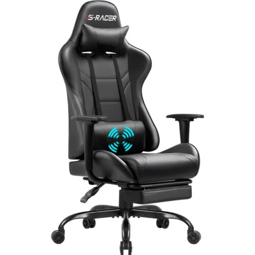 Sracer Homall Black High-Back Massage Gaming Chair, Reclining with Footrest.