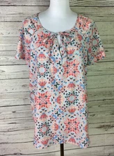a.n.a. A New Approach Women’s Floral Keyhole Tie Neck Short Sleeve Top Size XL