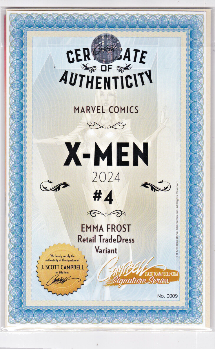 X-MEN #4 NMINT+ EMMA FROST J. Scott Campbell SIGNED Trade Cover A