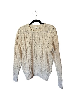GUIDEBOAT CO Mens DEEP RIVER Fisherman Sweater Cream Cotton Cable Knit Sz L
