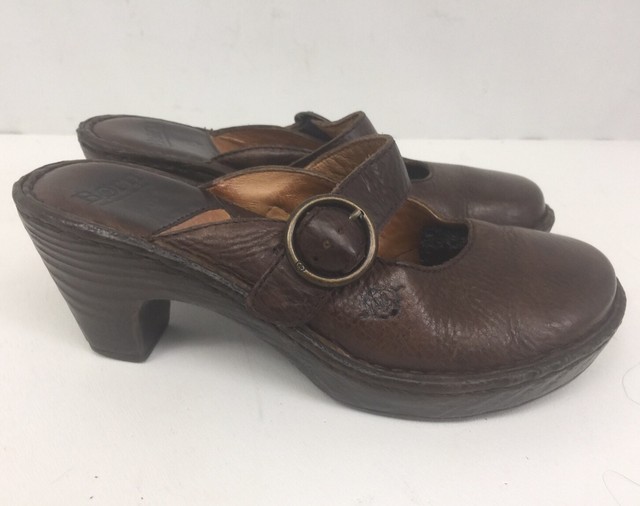 Women's BORN clogs mules slides BROWN LEATHER size 6M 36.5 with buckle
