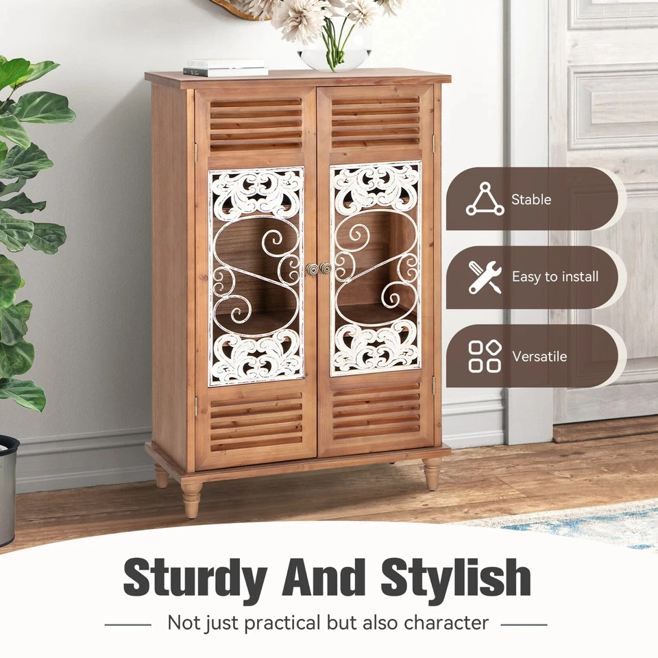 Vitrina de almacenamiento vintage con puerta hueca tallada casa de campo rústica Foto 4 de 4