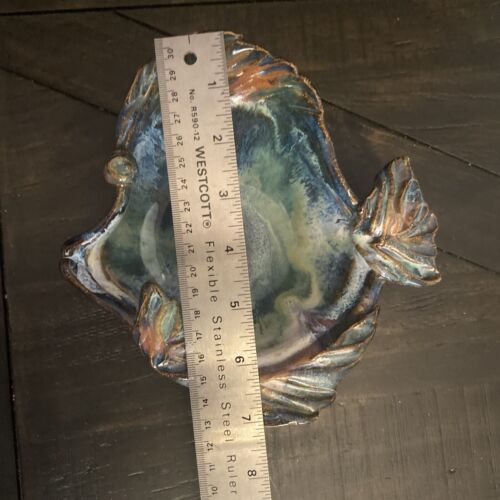 Studio Art Pottery Fish Bowl Dish Multicolored Glaze Signed BR - Picture 3 of 8