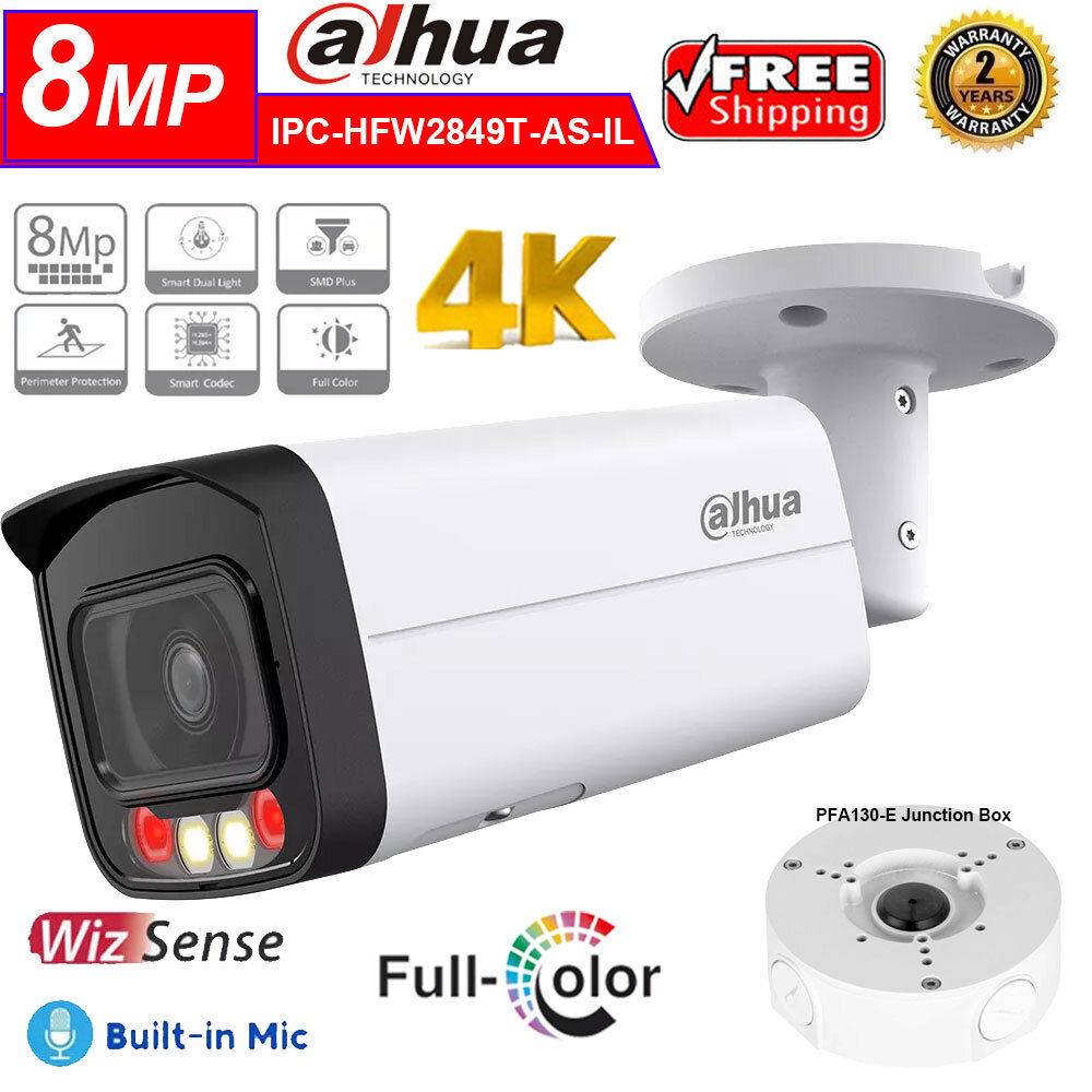 Dahua IPC-HFW2849T-AS-IL 8MP Wizsense Full-Color IP Camera Built-in Mic PoE SMD+