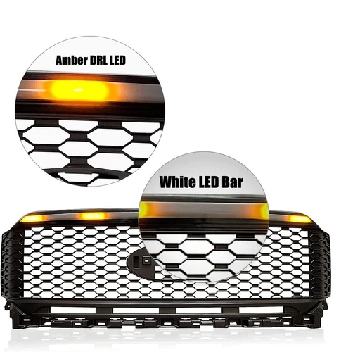 Parachoques delantero negro parrilla superior para F150 2021-2023 con barra de iluminación LED 1 pieza - Imagen 3 de 6