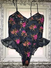 GORGEOUS VICTORIAS SECRET HI CUT FLUTTER-BURN TEDDY ROMPER VTG Lingerie MEDIUM