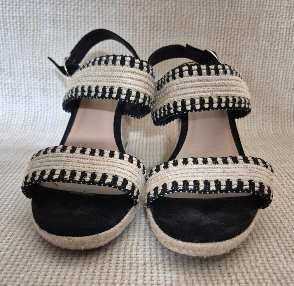 Sandalias de tacón alto Old Navy alpargata bloque talla 9 neutro negro gamuza y crema Foto 3 de 4