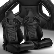 Black Stitching C-series Pvc Reclinable Leftright Racing Seats Pair Wslider