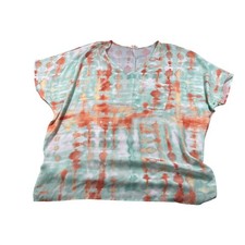BIBI Women's XL Abstract Tie Dye Tunic Top Mint Coral Oversized Boho Blouse