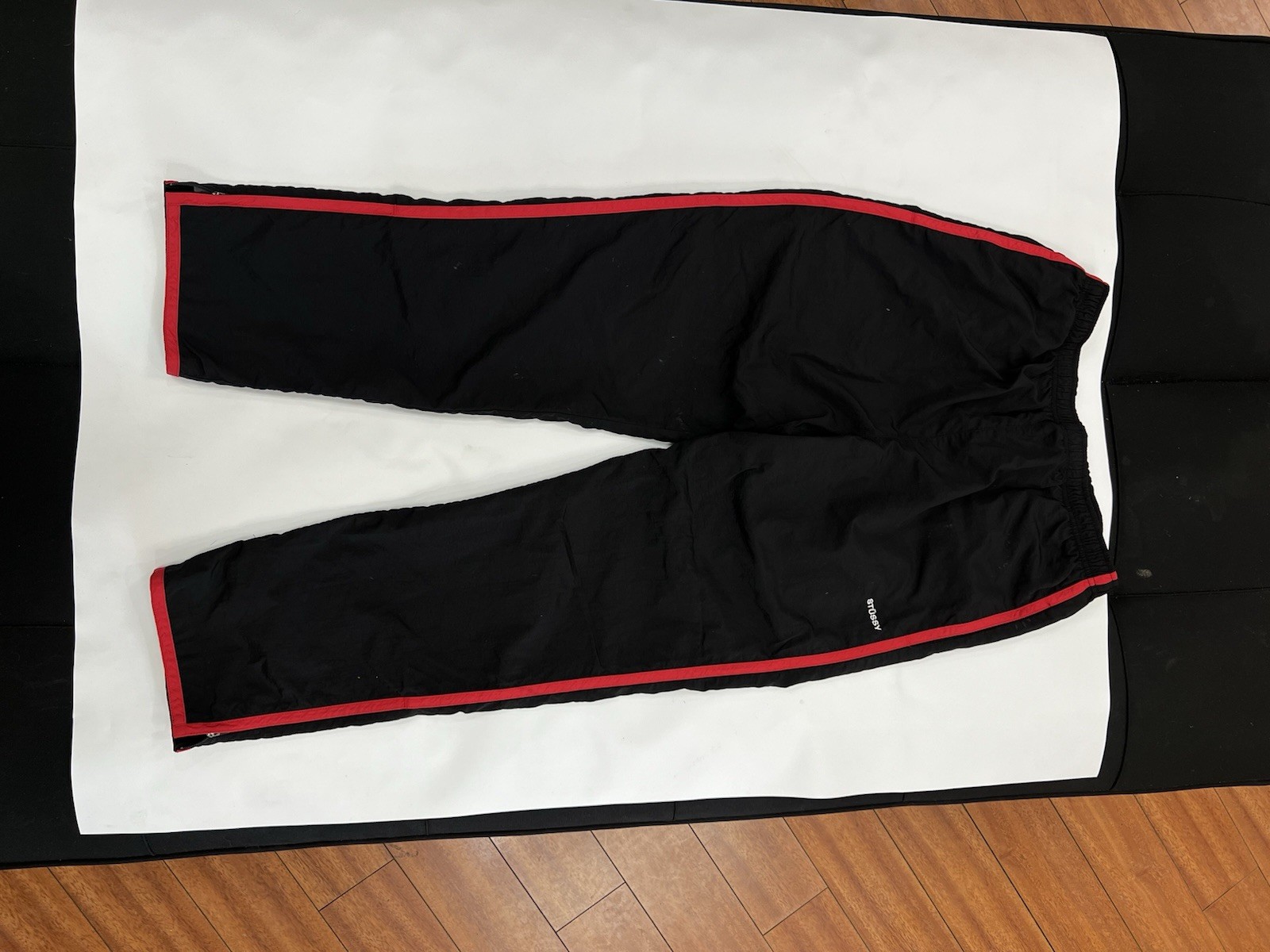 Stussy Rory Striped Track Pants Black Red Logo Vintage Y2K Style thumbnail 2