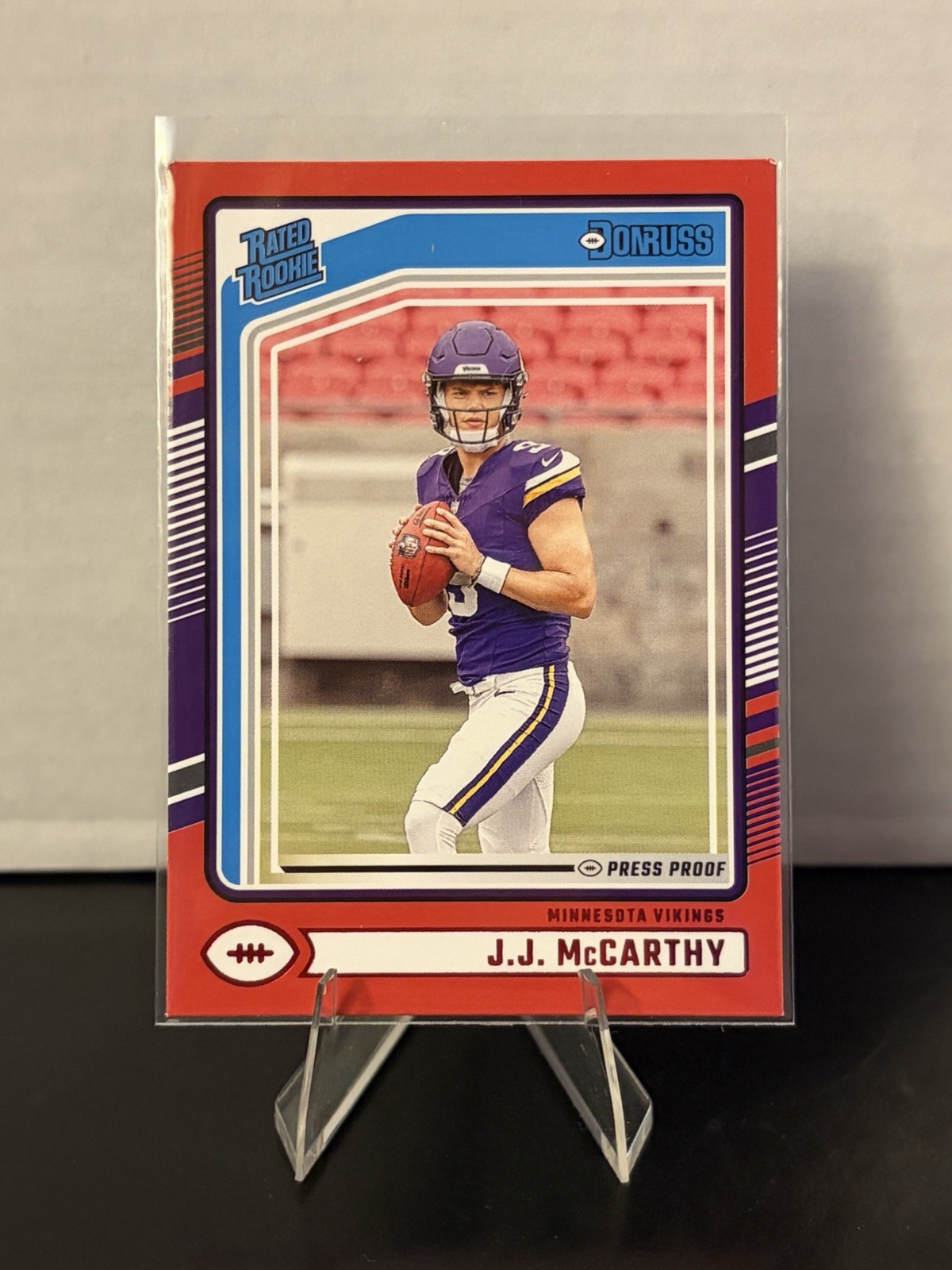 2024 Panini Donruss J.J. McCarthy Red Press Proof Rated Rookie #303 Vikings