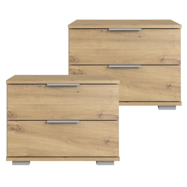 Schlafzimmer 2Er Set Nachttisch Nachtschrank Nachtkonsole Eiche Schubladen-image