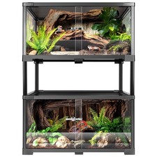 Double Stacked Glass Terrarium Reptile Enclosure Front-Opening Doors Snake Tank