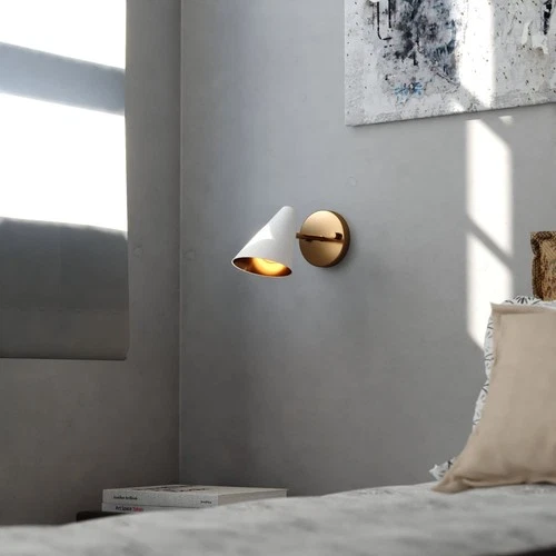 Vaxcel Lighting W0438 Pryce 7" Tall Bathroom Sconce - Matte White / Satin Brass - Picture 3 of 12