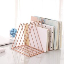 9 Slot Rose Gold Magazine Holder Desktop File Sorter Organizer Triangle