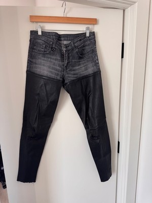 R13 Black Denim/Leather Chaps, Skinny Style Leg, Size 26