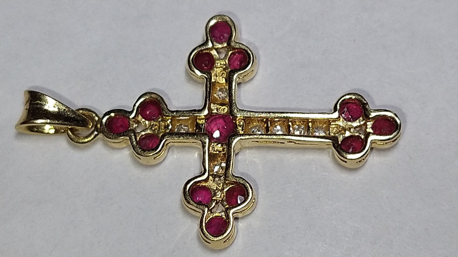 Solid 18k gold natural ruby diamond cross pendant… - image 12