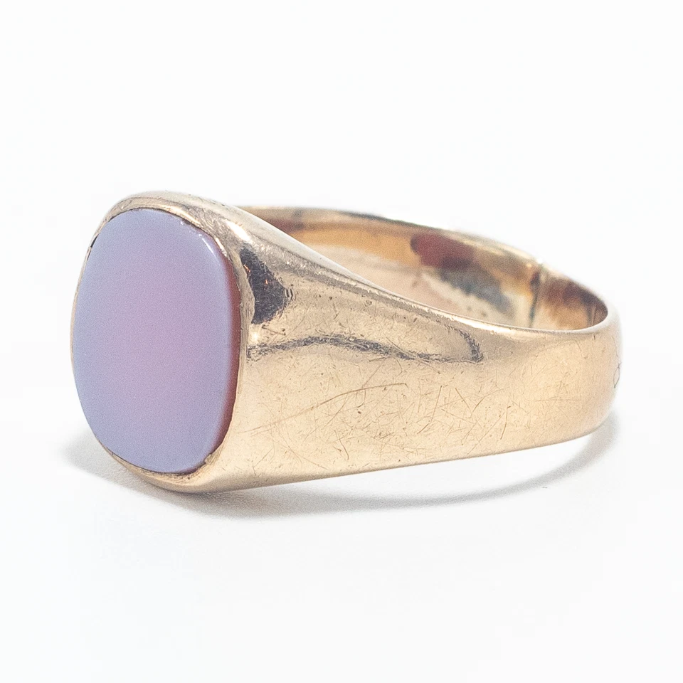 Vintage Flat Cushion Sardonyx Signet Ring 9ct Yellow Gold K 1/2 - Image 2 of 4