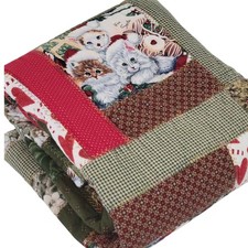 Handmade Christmas Kittens Patchwork Quilt Throw Lap 33"x57" Cat Holiday