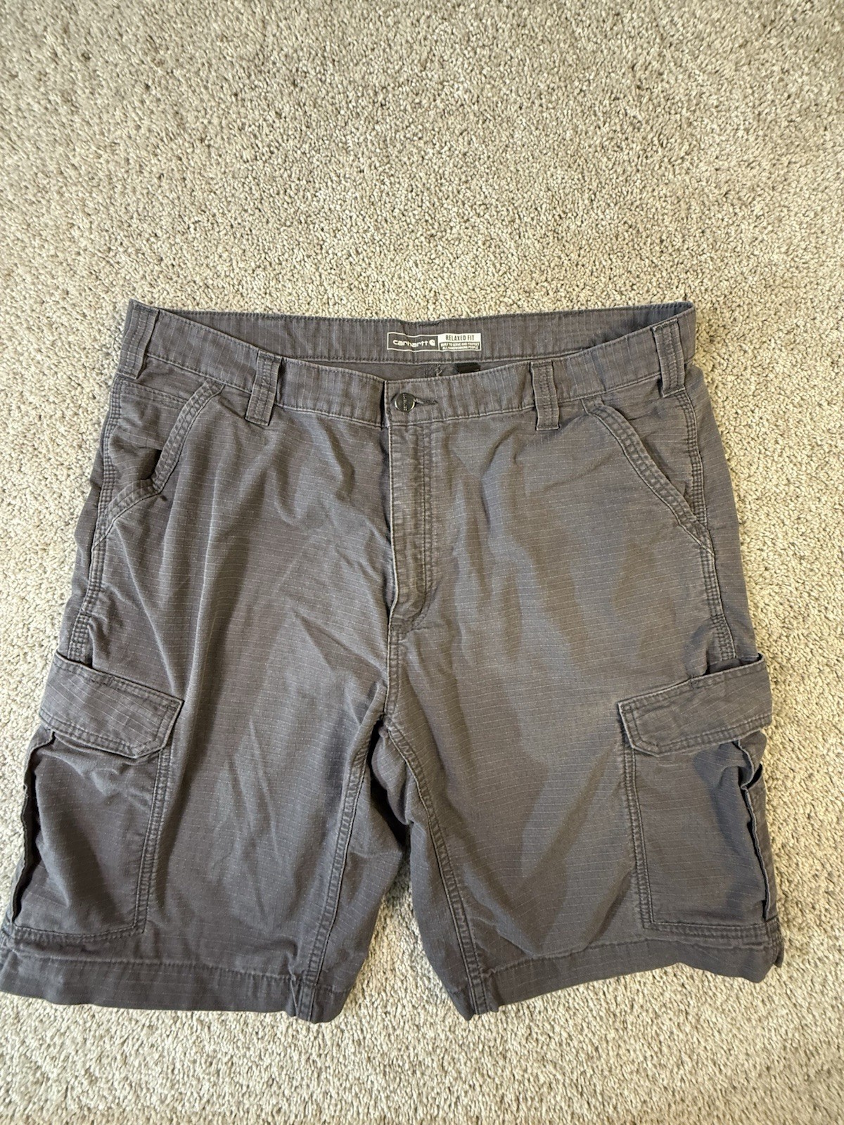 Carhartt Shorts Mens 40 Cargo Force Relaxed Fit Distressed Workwear Gray